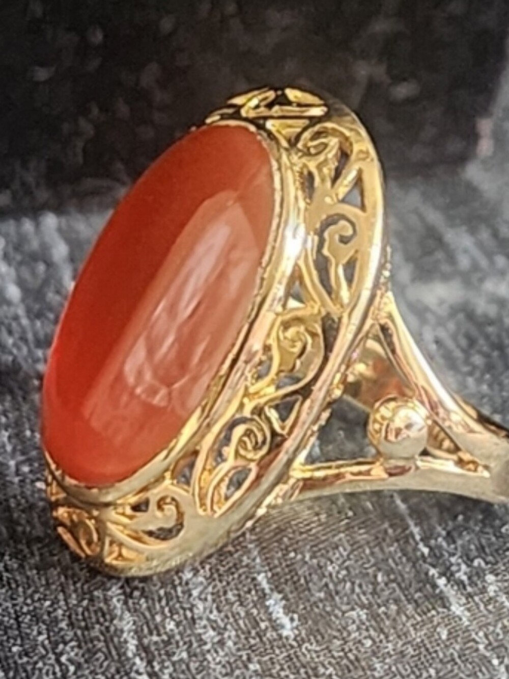 Vintage Style Gold Vermeil Sterling Silver Carnelian Statement Ring Sz 8